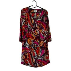 Maeve Anthropologie Flavia Swirl Shift Tunic Dress, Pink Orange Multicolor